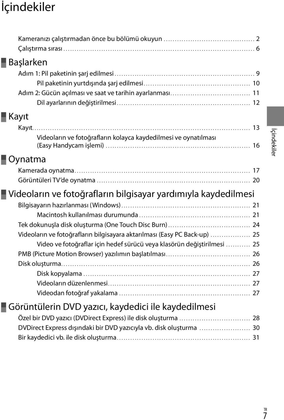 ................................... 11 Dil ayarlarının değiştirilmesi............................................................. 12 Kayıt Kayıt.