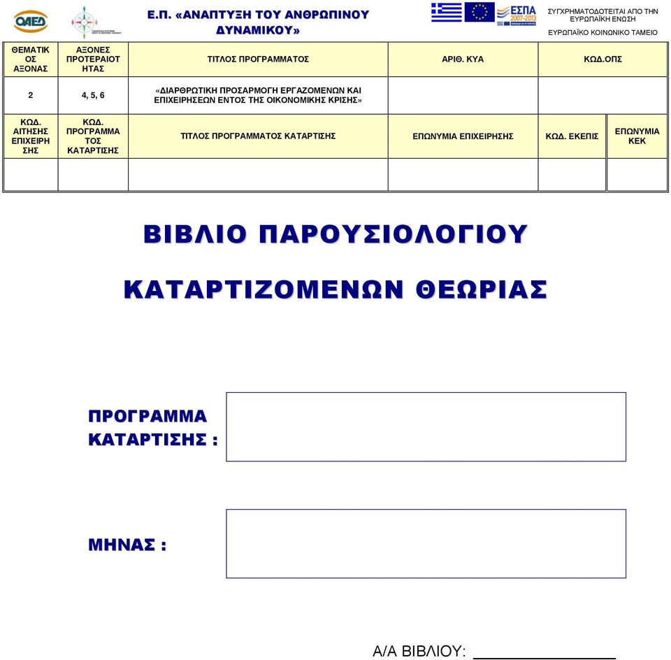 ΚΥΑ ΟΠΣ «ΔΙΑΡΘΡΩΤΙΚΗ ΠΡΟΣΑΡΜΟΓΗ ΕΡΓΑΖΟΜΕΝΩΝ ΚΑΙ ΕΠΙΧΕΙΡΗΣΕΩΝ ΕΝΤΟΣ ΤΗΣ ΟΙΚΟΝΟΜΙΚΗΣ ΚΡΙΣΗΣ» ΑΙΤΗΣΗΣ ΕΠΙΧΕΙΡΗ ΣΗΣ ΠΡΟΓΡΑΜΜΑ ΤΟΣ ΤΙΤΛΟΣ