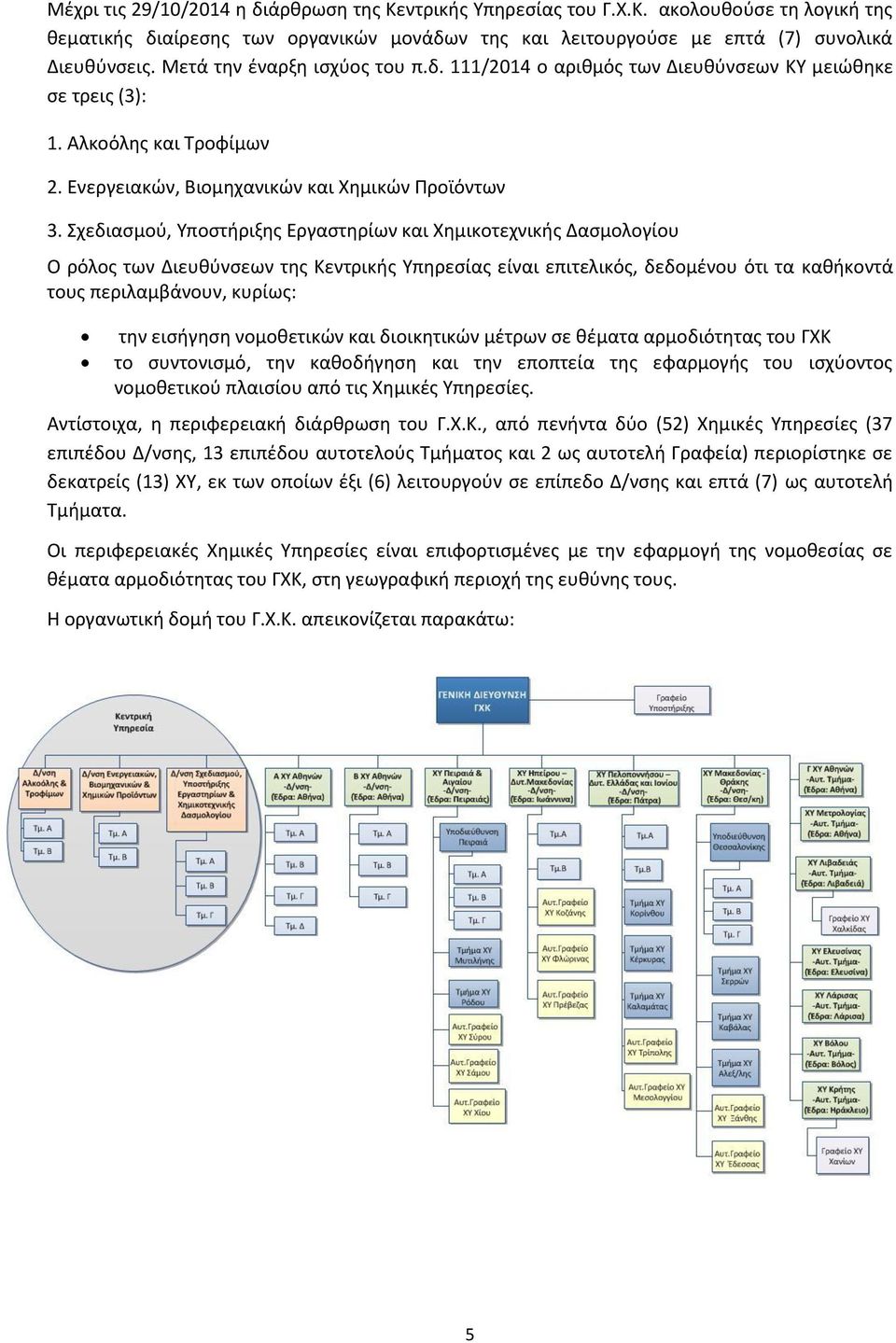 Σχεδιασμού, Υποστήριξης Εργαστηρίων και Χημικοτεχνικής Δασμολογίου Ο ρόλος των Διευθύνσεων της Κεντρικής Υπηρεσίας είναι επιτελικός, δεδομένου ότι τα καθήκοντά τους περιλαμβάνουν, κυρίως: την