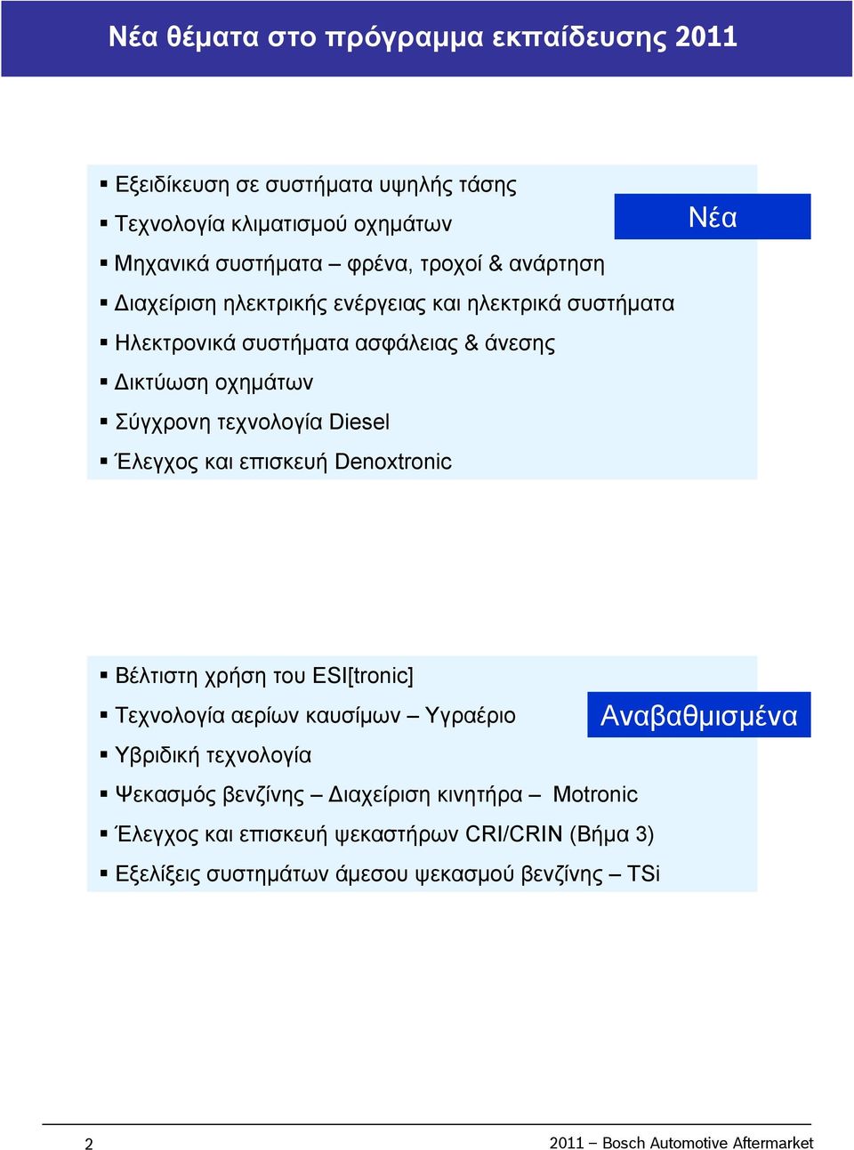 Diesel Έλεγχος και επισκευή Denoxtronic Νέα Βέλτιστη χρήση του ESI[tronic] Τεχνολογία αερίων καυσίμων Υγραέριο Υβριδική τεχνολογία Ψεκασμός