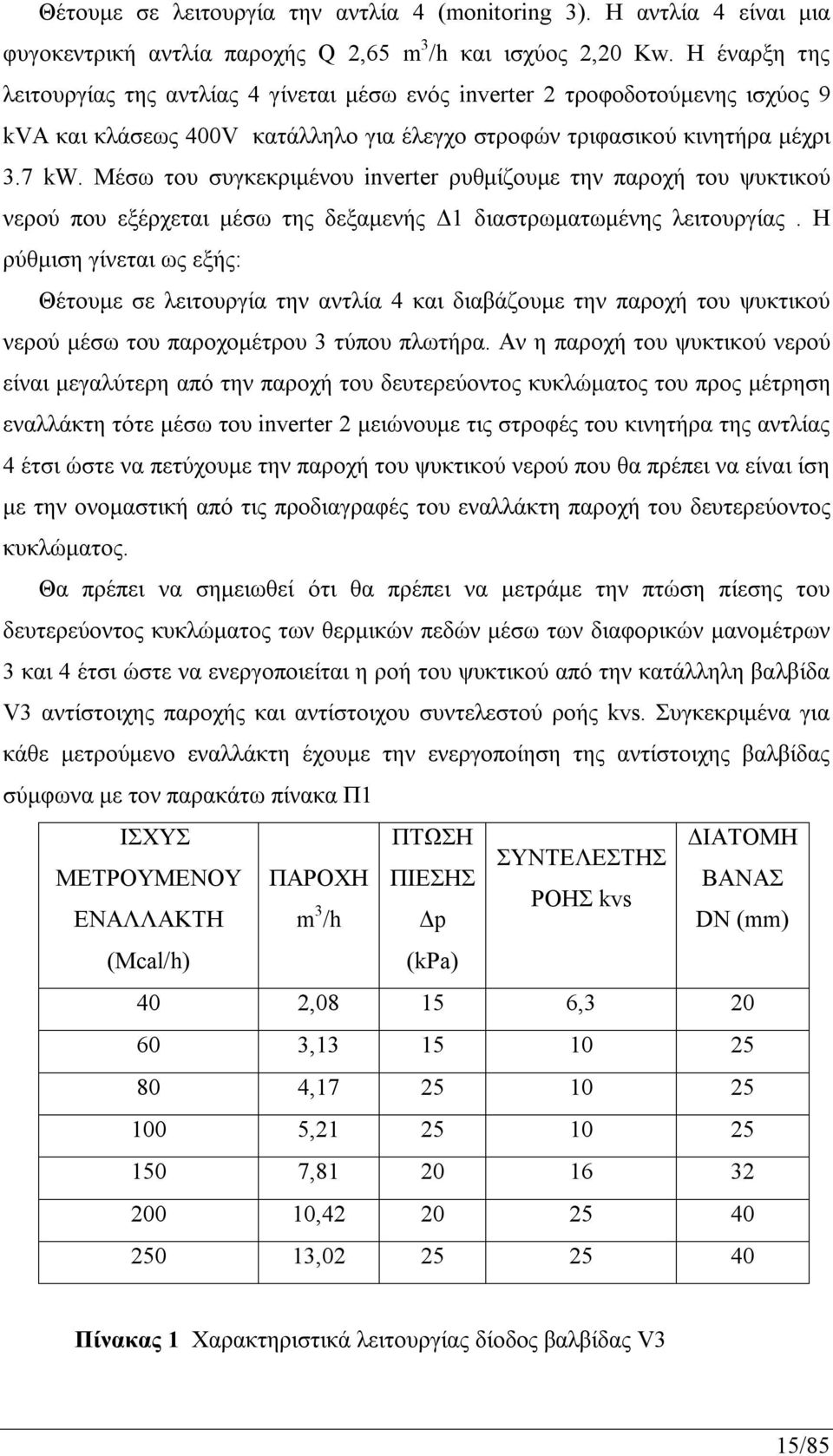 Μέσω του συγκεκριμένου inverter ρυθμίζουμε την παροχή του ψυκτικού νερού που εξέρχεται μέσω της δεξαμενής Δ1 διαστρωματωμένης λειτουργίας.