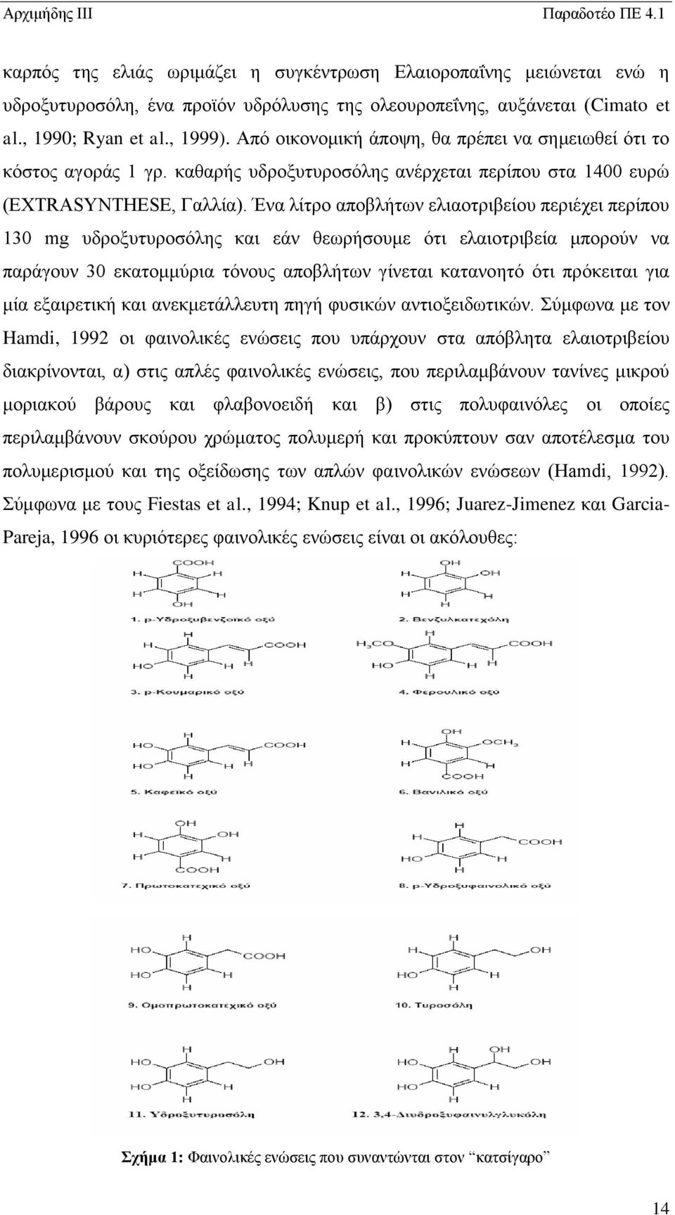 Ένα λίτρο αποβλήτων ελιαοτριβείου περιέχει περίπου 130 mg υδροξυτυροσόλης και εάν θεωρήσουμε ότι ελαιοτριβεία μπορούν να παράγουν 30 εκατομμύρια τόνους αποβλήτων γίνεται κατανοητό ότι πρόκειται για