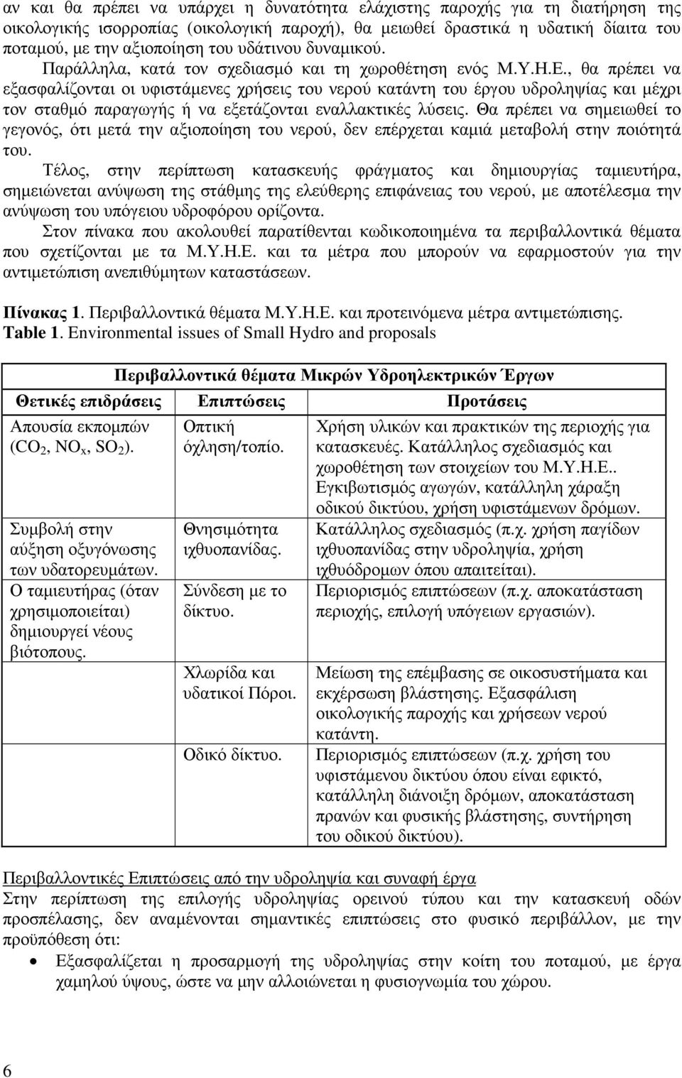 , θα πρέπει να εξασφαλίζονται οι υφιστάµενες χρήσεις του νερού κατάντη του έργου υδροληψίας και µέχρι τον σταθµό παραγωγής ή να εξετάζονται εναλλακτικές λύσεις.