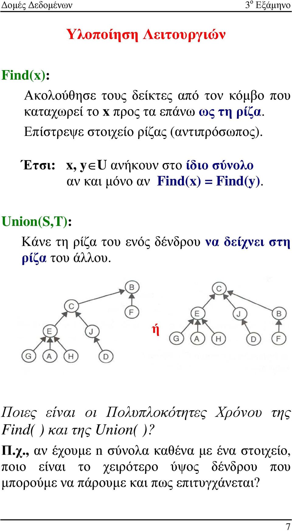 Union(S,T): Κάνε τη ρίζα του ενός δένδρου να δείχνει στη ρίζα του άλλου.