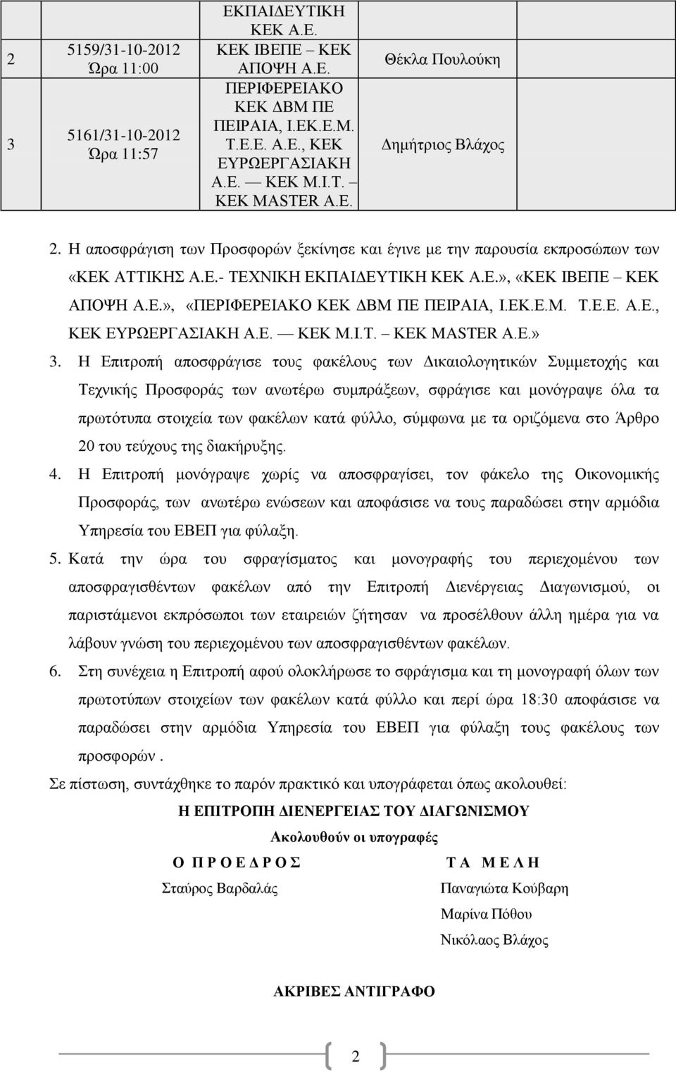 ΕΚ.Ε.Μ. Τ.Ε.Ε. Α.Ε., ΚΕΚ ΕΥΡΩΕΡΓΑΣΙΑΚΗ Α.Ε. ΚΕΚ Μ.Ι.Τ. ΚΕΚ MASTER Α.Ε.» 3.