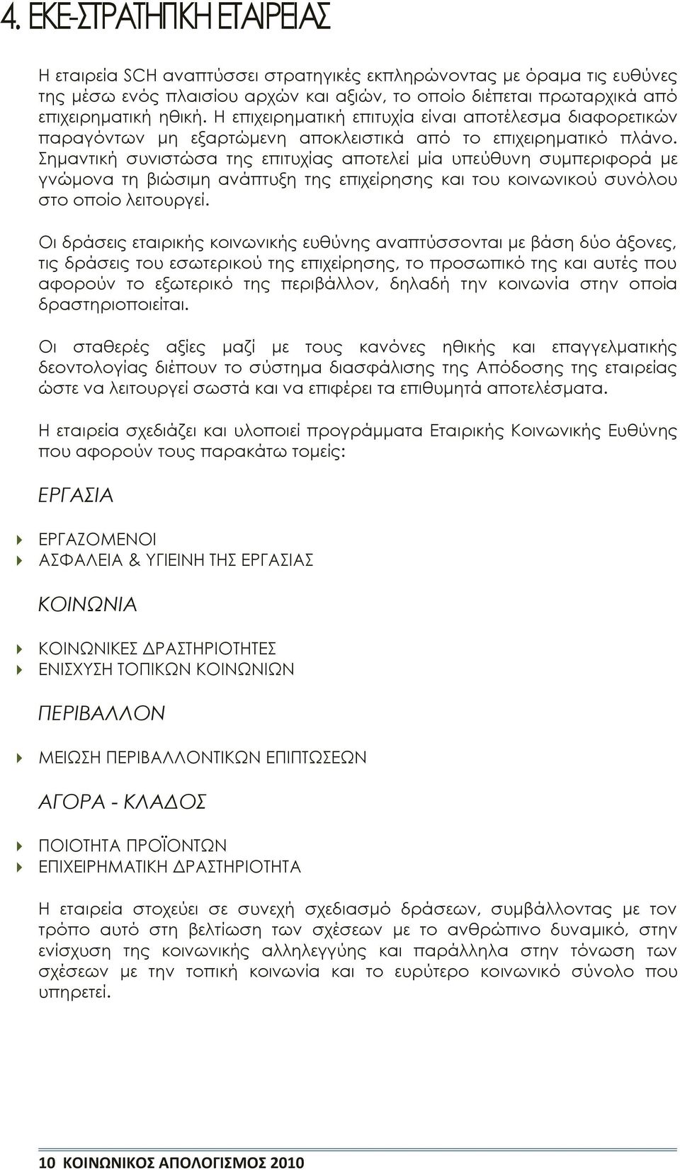 Σημαντική συνιστώσα της επιτυχίας αποτελεί μία υπεύθυνη συμπεριφορά με γνώμονα τη βιώσιμη ανάπτυξη της επιχείρησης και του κοινωνικού συνόλου στο οποίο λειτουργεί.