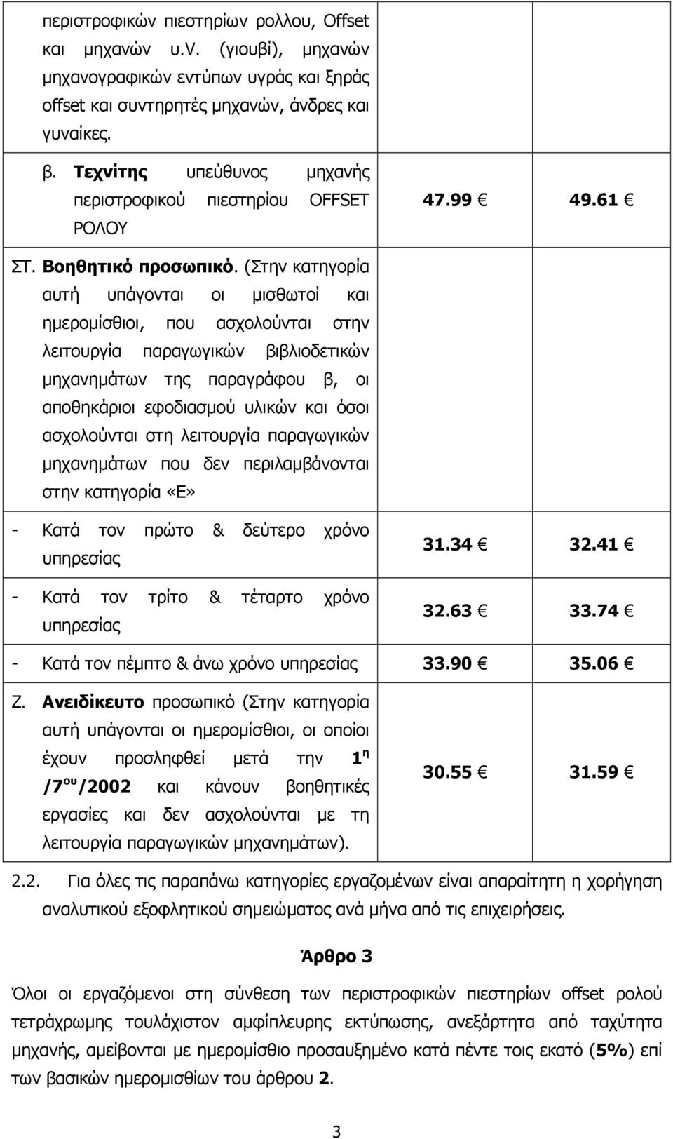 (Στην κατηγορία αυτή υπάγονται οι µισθωτοί και ηµεροµίσθιοι, που ασχολούνται στην λειτουργία παραγωγικών βιβλιοδετικών µηχανηµάτων της παραγράφου β, οι αποθηκάριοι εφοδιασµού υλικών και όσοι