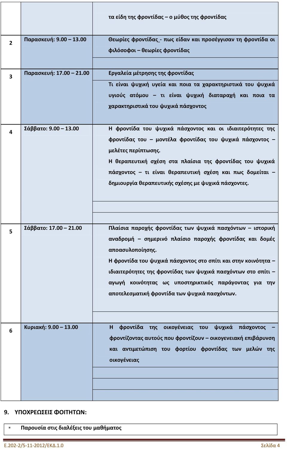 00 13.00 Η φροντίδα του ψυχικά πάσχοντος και οι ιδιαιτερότητες της φροντίδας του μοντέλα φροντίδας του ψυχικά πάσχοντος μελέτες περίπτωσης.