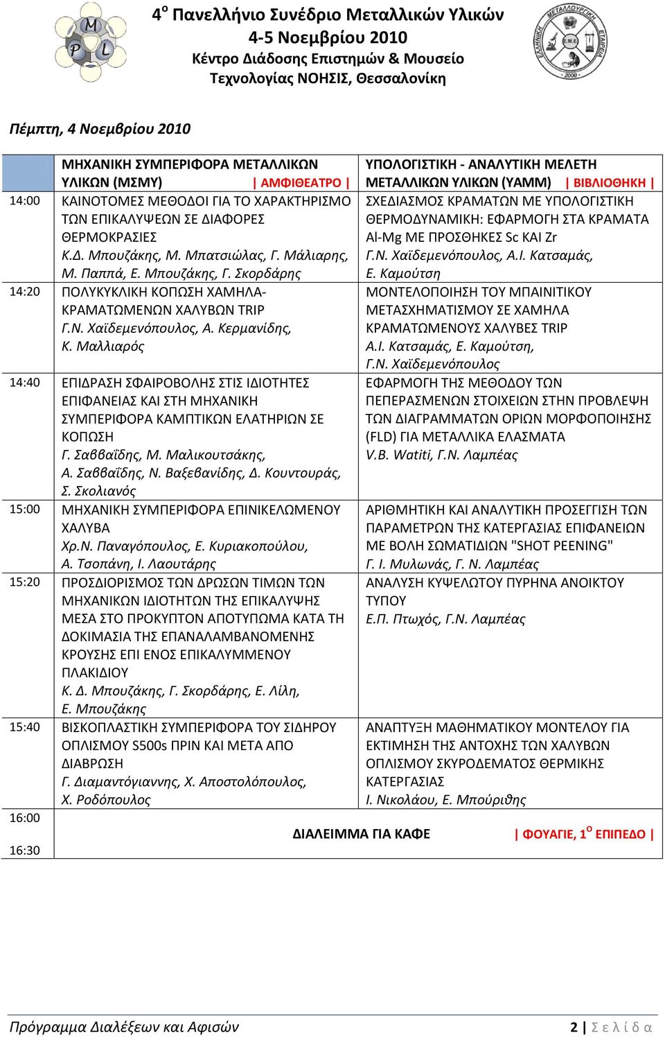 Μαλλιαρός 14:40 ΕΠΙΔΡΑΣΗ ΣΦΑΙΡΟΒΟΛΗΣ ΣΤΙΣ ΙΔΙΟΤΗΤΕΣ ΕΠΙΦΑΝΕΙΑΣ ΚΑΙ ΣΤΗ ΜΗΧΑΝΙΚΗ ΣΥΜΠΕΡΙΦΟΡΑ ΚΑΜΠΤΙΚΩΝ ΕΛΑΤΗΡΙΩΝ ΣΕ ΚΟΠΩΣΗ Γ. Σαββαΐδης, Μ. Μαλικουτσάκης, Α. Σαββαΐδης, Ν. Βαξεβανίδης, Δ.