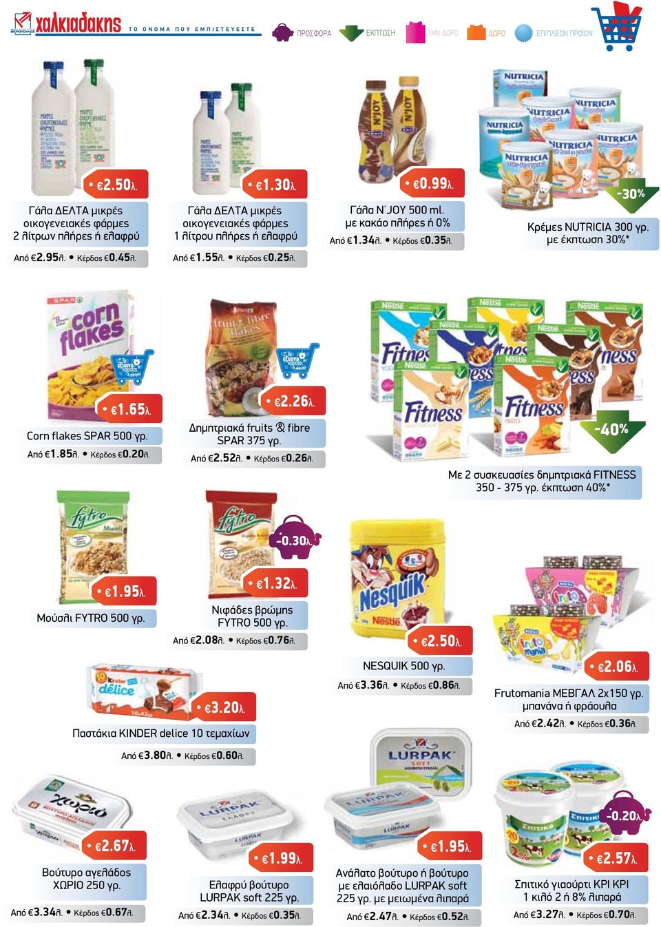 Corn flakes SPAR 500 γρ. Από 1.85λ. Κέρδος 0.20λ. 2.26λ. ηµητριακά fruits & fibre SPAR 375 γρ. Από 2.52λ. Κέρδος 0.26λ. Με 2 συσκευασίες δηµητριακά FITNESS 350-375 γρ. έκπτωση 40%* -0.30λ. 1.95λ.