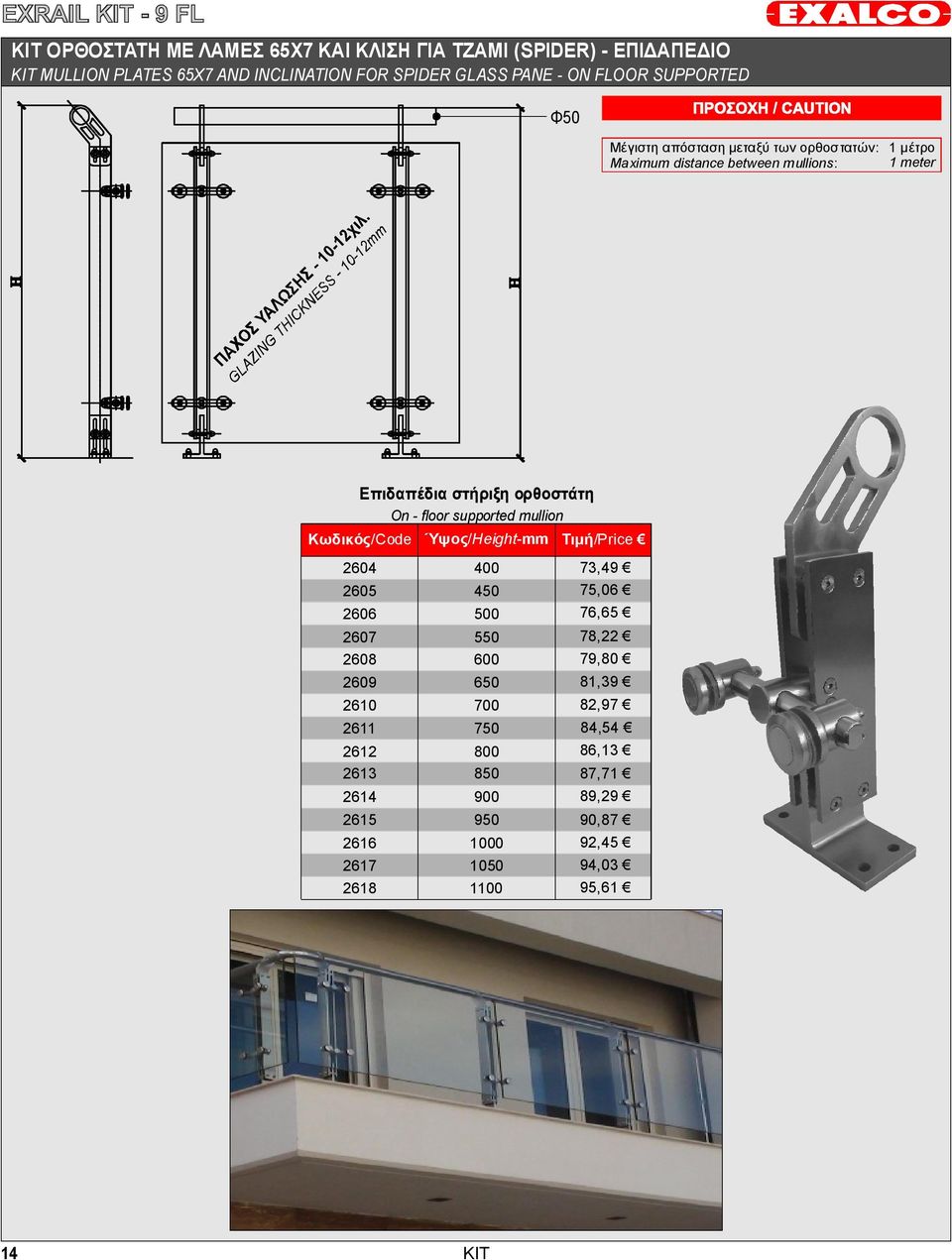 supported mullion Κωδικός/Code Ύψος/ Height-mm Τιμή /Price 2604 2605 2606 2607 2608 2609 2610 2611 2612 2613 2614 2615 2616 2617 2618 400 450