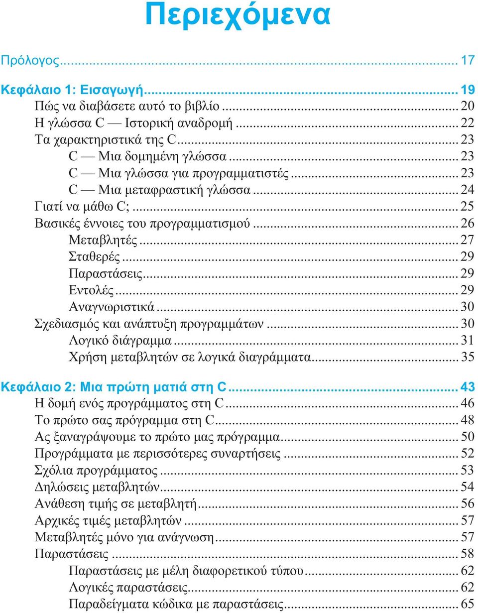 .. 29 Αναγνωριστικά... 30 Σχεδιασμός και ανάπτυξη προγραμμάτων... 30 Λογικό διάγραμμα... 31 Χρήση μεταβλητών σε λογικά διαγράμματα... 35 Κεφάλαιο 2: Μια πρώτη ματιά στη C.