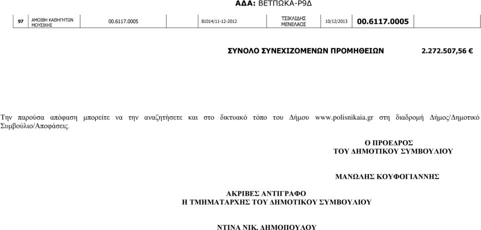 polisnikaia.gr στη διαδρομή Δήμος/Δημοτικό Συμβούλιο/Αποφάσεις.