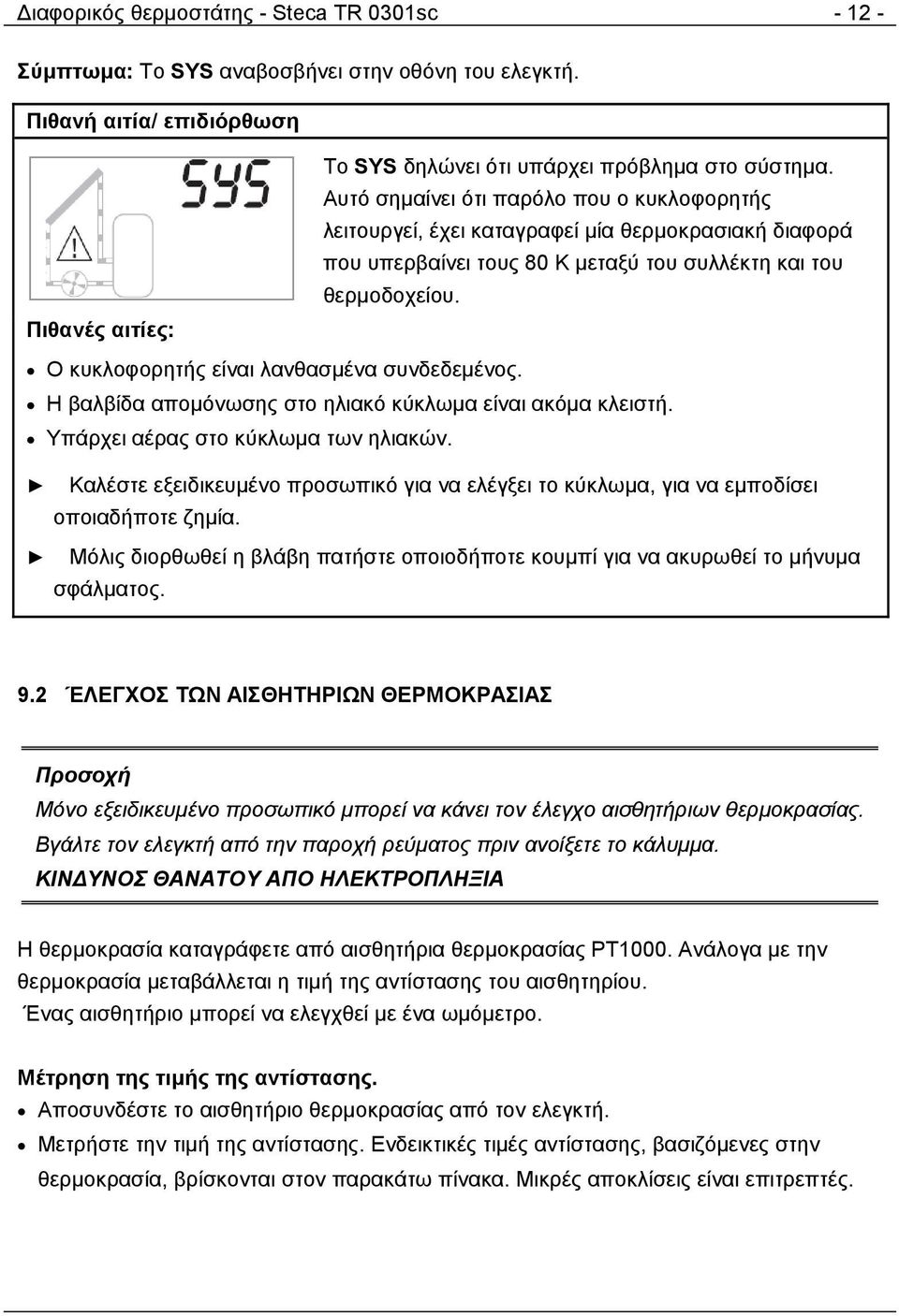 Ο κυκλοφορητής είναι λανθασμένα συνδεδεμένος. Η βαλβίδα απομόνωσης στο ηλιακό κύκλωμα είναι ακόμα κλειστή. Υπάρχει αέρας στο κύκλωμα των ηλιακών.