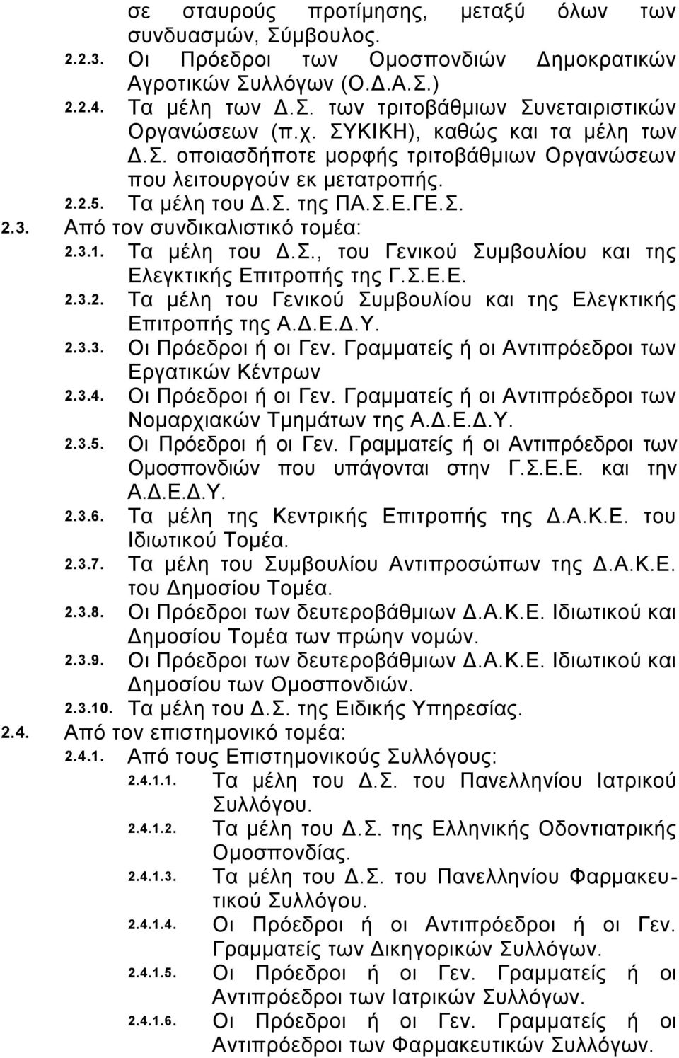 Τα μέλη του Δ.Σ., του Γενικού Συμβουλίου και της Ελεγκτικής Επιτροπής της Γ.Σ.Ε.Ε. 2.3.2. Τα μέλη του Γενικού Συμβουλίου και της Ελεγκτικής Επιτροπής της Α.Δ.Ε.Δ.Υ. 2.3.3. Οι Πρόεδροι ή οι Γεν.