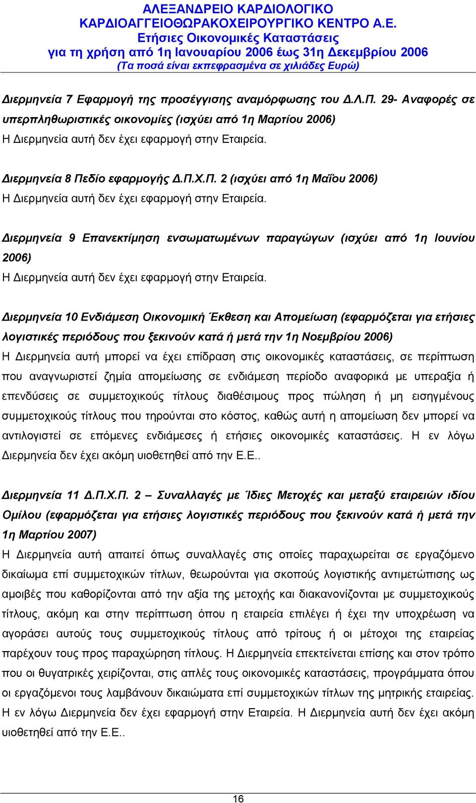 Διερμηνεία 9 Επανεκτίμηση ενσωματωμένων παραγώγων (ισχύει από 1η Ιουνίου 2006) Η Διερμηνεία αυτή δεν έχει εφαρμογή στην Εταιρεία.