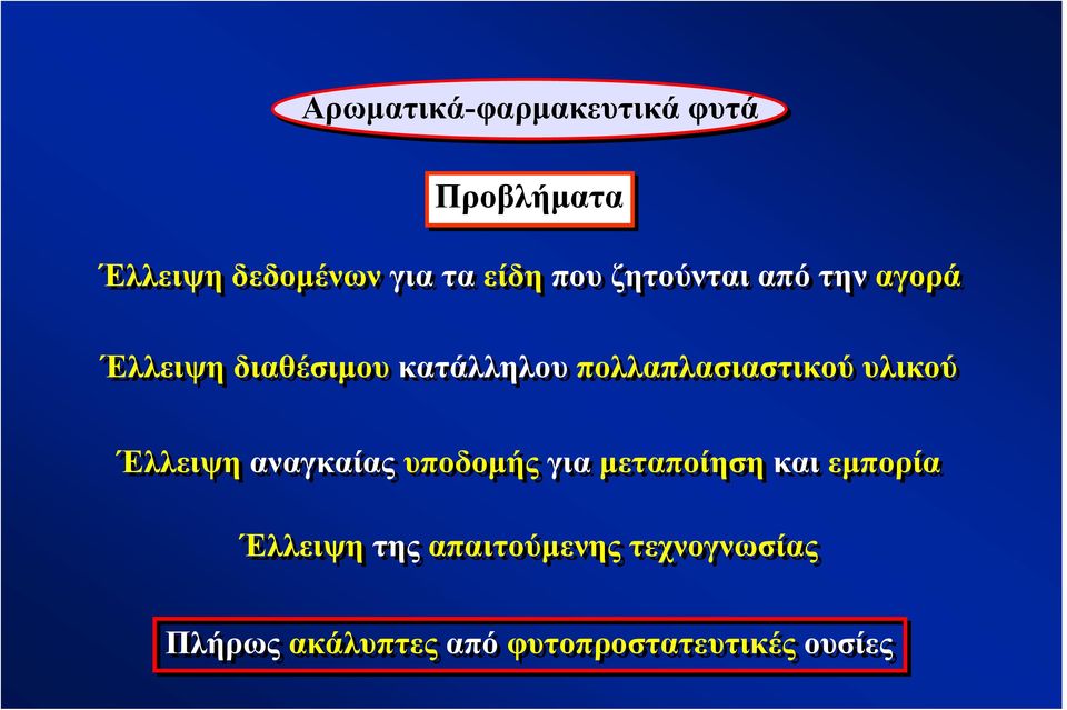 υλικού Έλλειψη αναγκαίας υποδομής για μεταποίηση και εμπορία Έλλειψη της