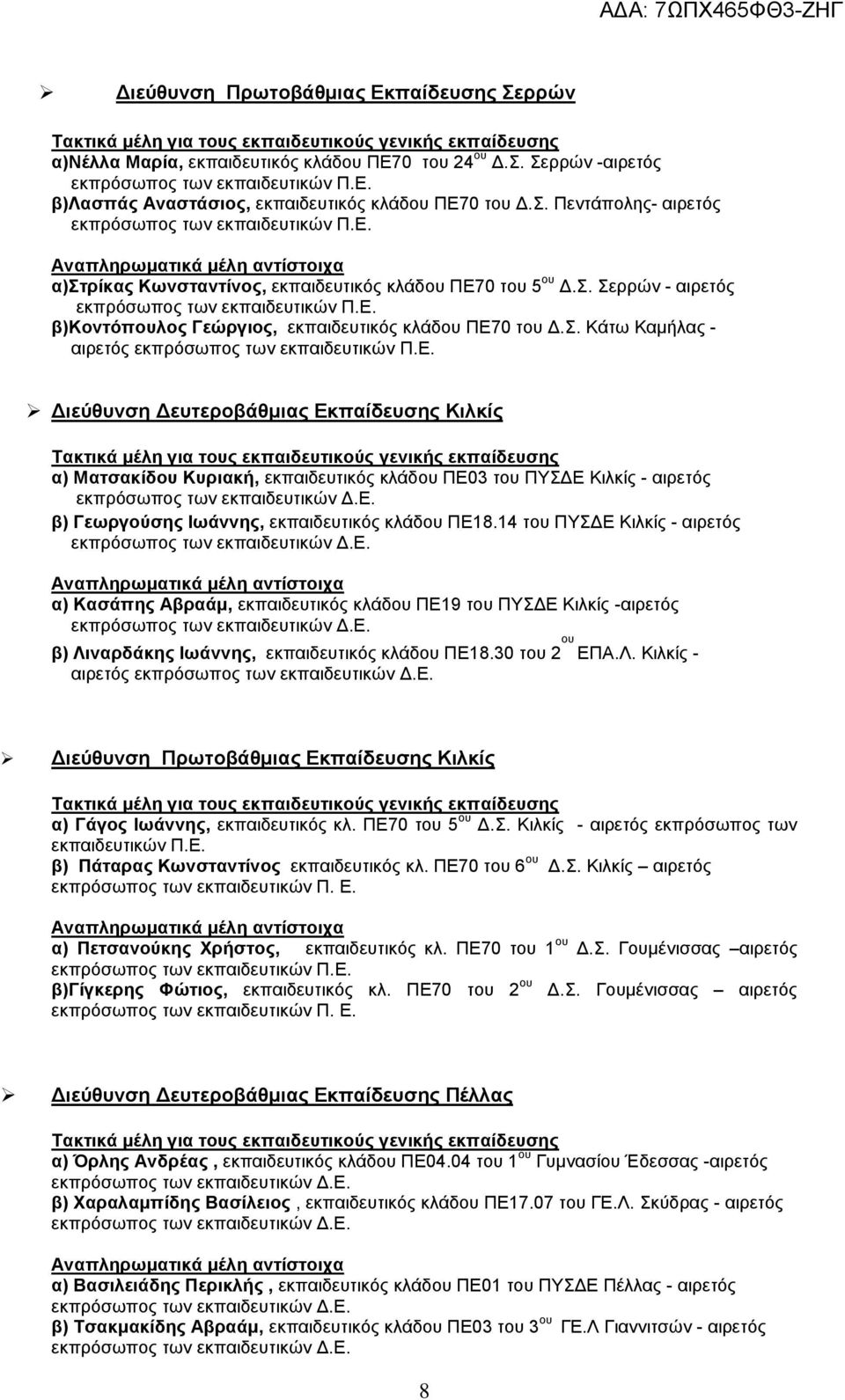14 του ΠΥΣΔΕ Κιλκίς - αιρετός α) Κασάπης Αβραάμ, εκπαιδευτικός κλάδου ΠΕ19 του ΠΥΣΔΕ Κιλκίς -αιρετός β) Λι