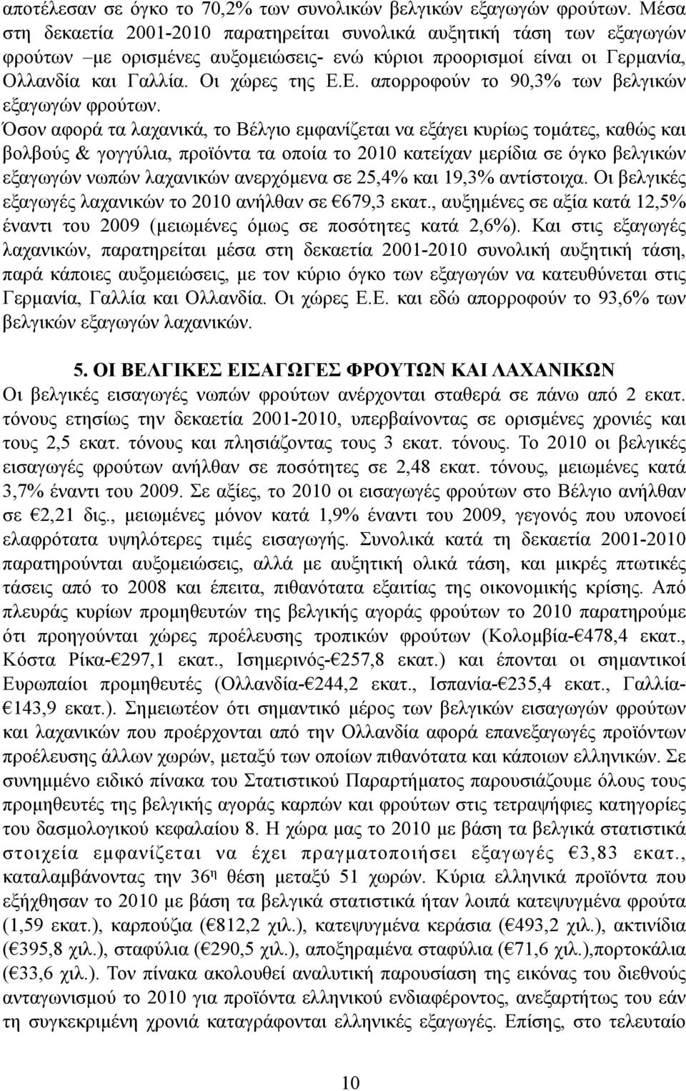 Ε. απορροφούν το 90,3% των βελγικών εξαγωγών φρούτων.