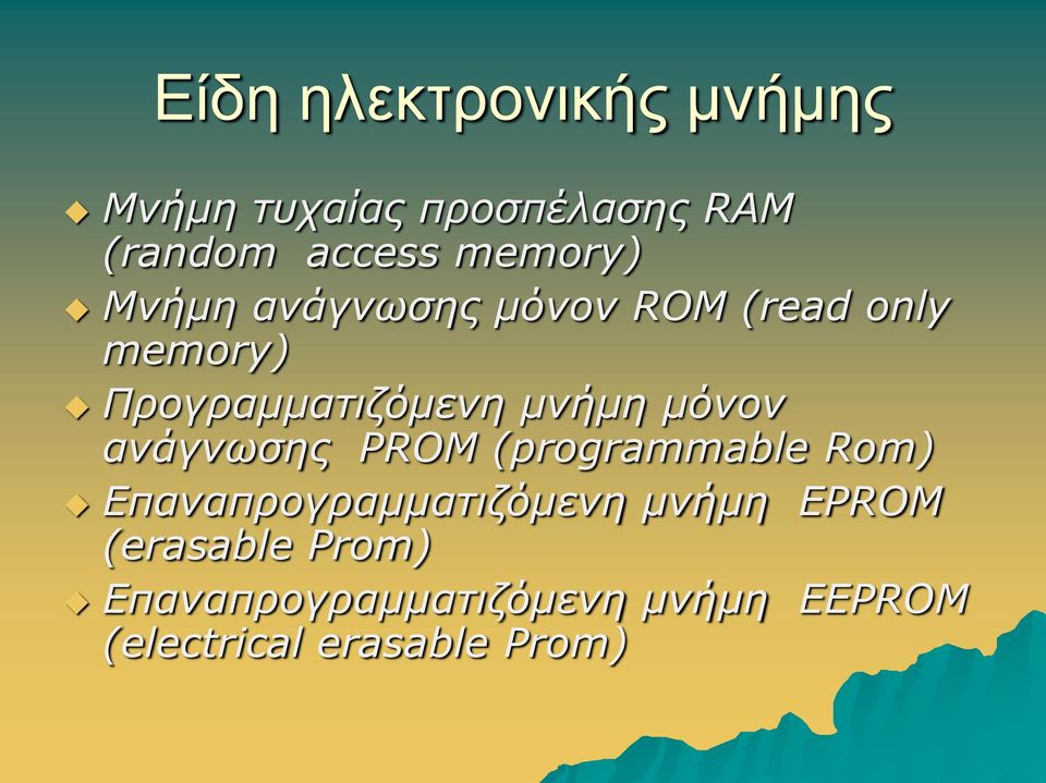 μνήμη μόνον ανάγνωσης PRΟM (programmable Rom) Επαναπρογραμματιζόμενη μνήμη