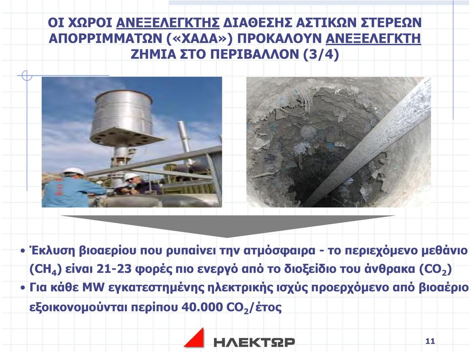 µεθάνιο (CH 4 ) είναι 21-23 φορές πιο ενεργό από το διοξείδιο του άνθρακα (CO 2 ) Για κάθε MW