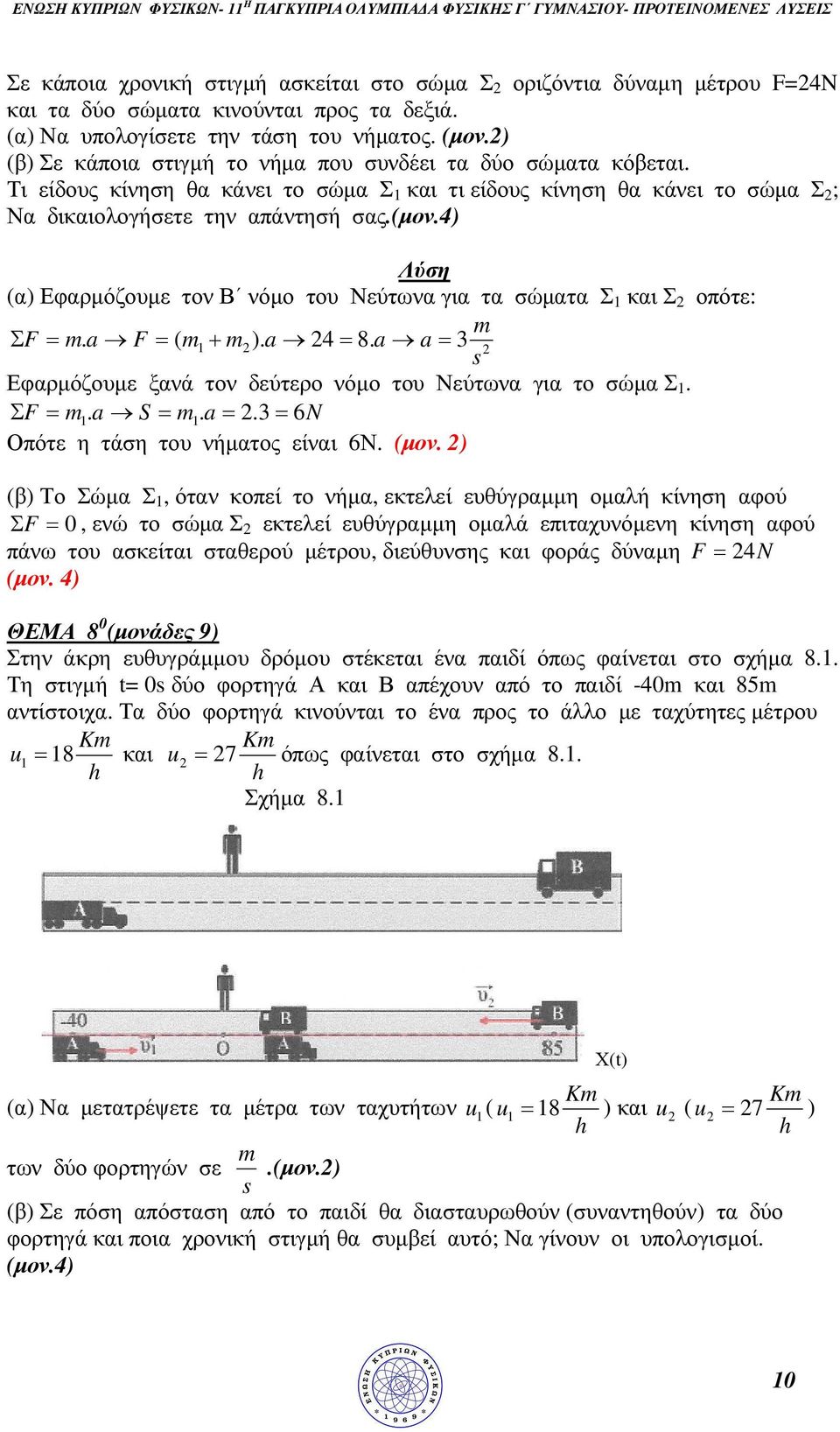 Τι είδους κίνηση θα κάνει το σώµα Σ και τι είδους κίνηση θα κάνει το σώµα Σ ; Να δικαιολογήσετε την απάντησή σας.(µον.4) (α) Εφαρµόζουµε τον Β νόµο του Νεύτωνα για τα σώµατα Σ και Σ οπότε: Σ F.