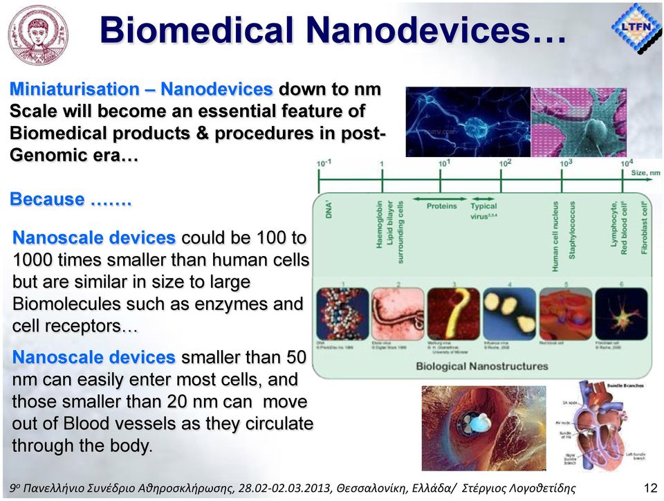 Nanoscale devices could be 100 to 1000 times smaller than human cells but are similar in size to large Biomolecules such