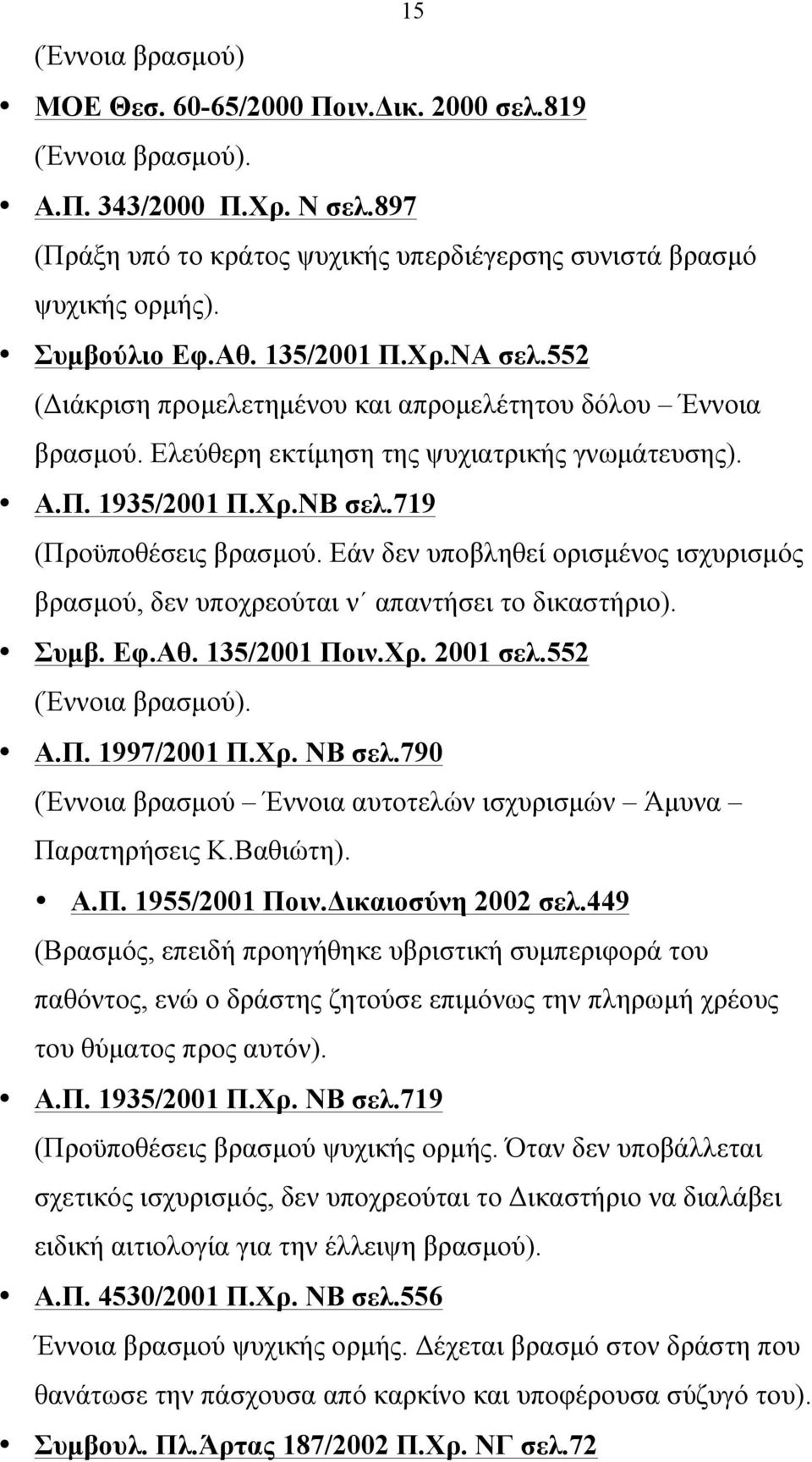 Εάν δεν υποβληθεί ορισµένος ισχυρισµός βρασµού, δεν υποχρεούται ν απαντήσει το δικαστήριο). Συµβ. Εφ.Αθ. 135/2001 Ποιν.Χρ. 2001 σελ.552 (Έννοια βρασµού). Α.Π. 1997/2001 Π.Χρ. ΝΒ σελ.