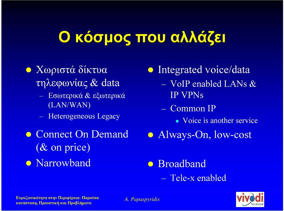 price) Narrowband Integrated voice/data VoIP enabled LANs & IP VPNs