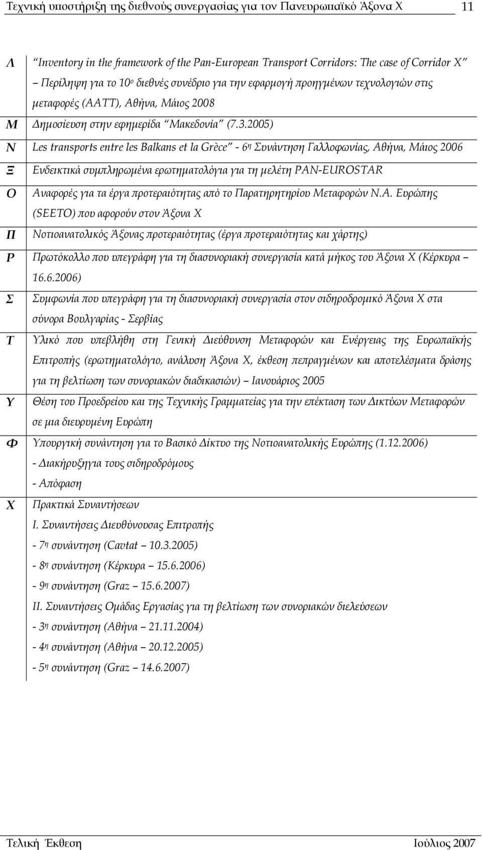 2005) Ν Les transports entre les Balkans et la Grèce - 6 η Συνάντηση Γαλλοφωνίας, Αθήνα, Μάιος 2006 Ξ Ενδεικτικά συµπληρωµένα ερωτηµατολόγια για τη µελέτη PAN-EUROSTAR Ο Αναφορές για τα έργα