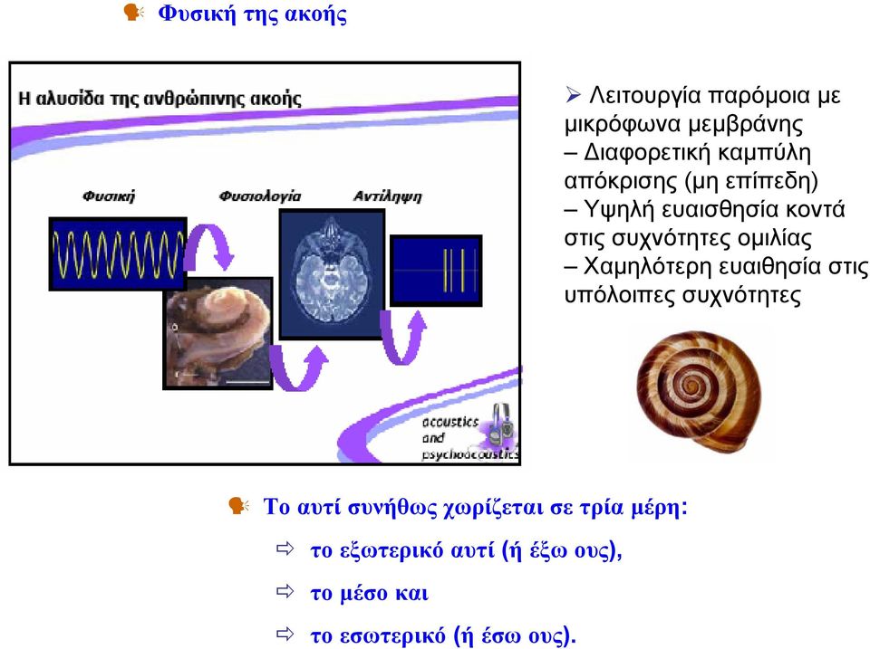 ομιλίας Χαμηλότερη ευαιθησία στις υπόλοιπες συχνότητες Το αυτί συνήθως