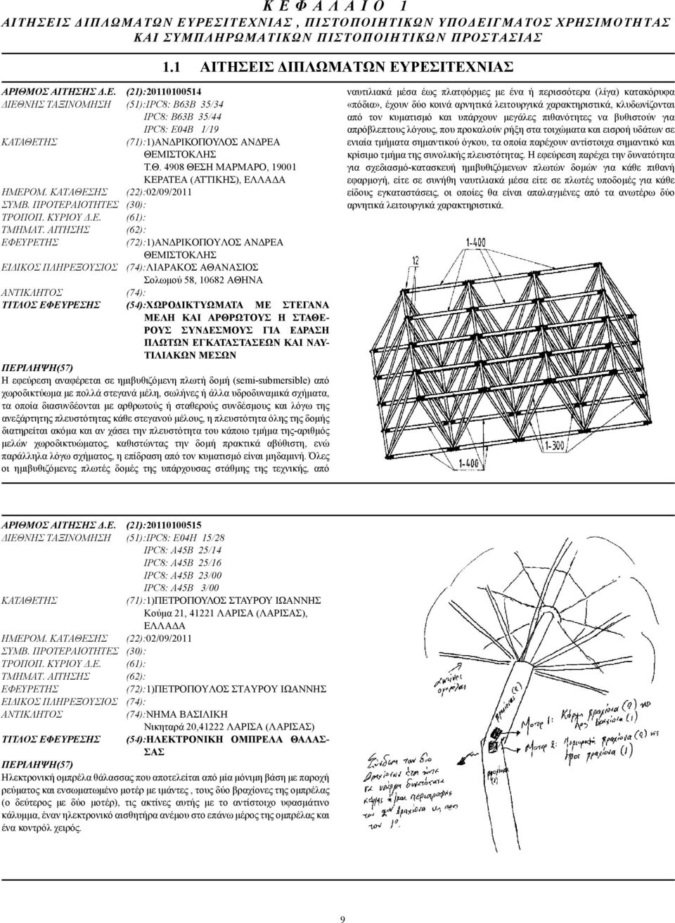 ΑΙΤΗΣΗΣ (62): (72):1)ΑΝ ΡΙΚΟΠΟΥΛΟΣ ΑΝ ΡΕΑ ΘΕΜΙΣΤΟΚΛΗΣ ΕΙ ΙΚΟΣ ΠΛΗΡΕΞΟΥΣΙΟΣ (74):ΛΙΑΡΑΚΟΣ ΑΘΑΝΑΣΙΟΣ Σολωµού 58, 10682 ΑΘΗΝΑ (74): ΤΙΤΛΟΣ ΕΦΕΥΡΕΣΗΣ (54):ΧΩΡΟ ΙΚΤΥΩΜΑΤΑ ΜΕ ΣΤΕΓΑΝΑ ΜΕΛΗ ΚΑΙ ΑΡΘΡΩΤΟΥΣ Η