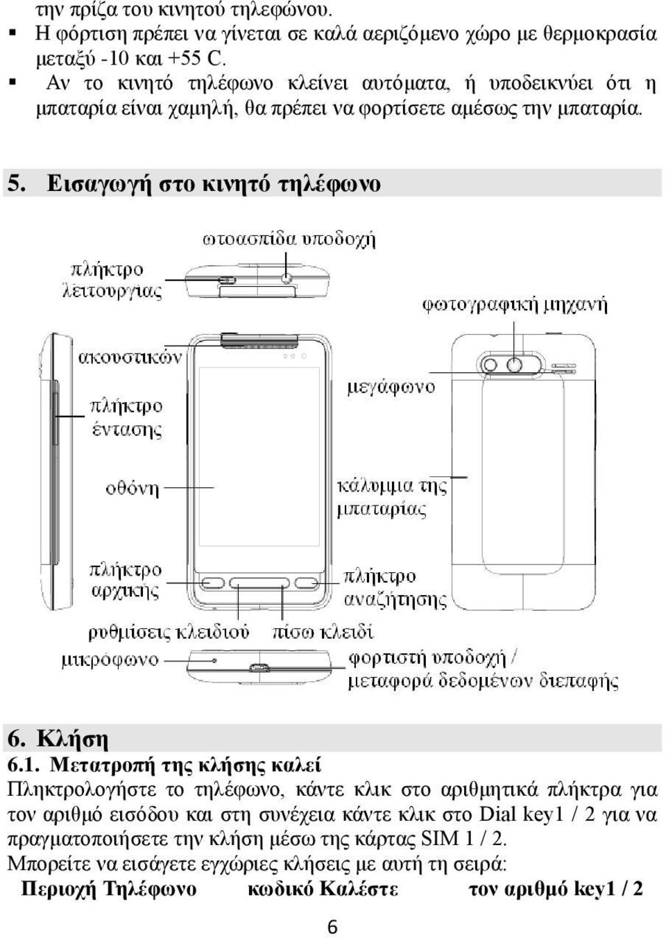 Εισαγωγή στο κινητό τηλέφωνο 6. Κλήση 6.1.