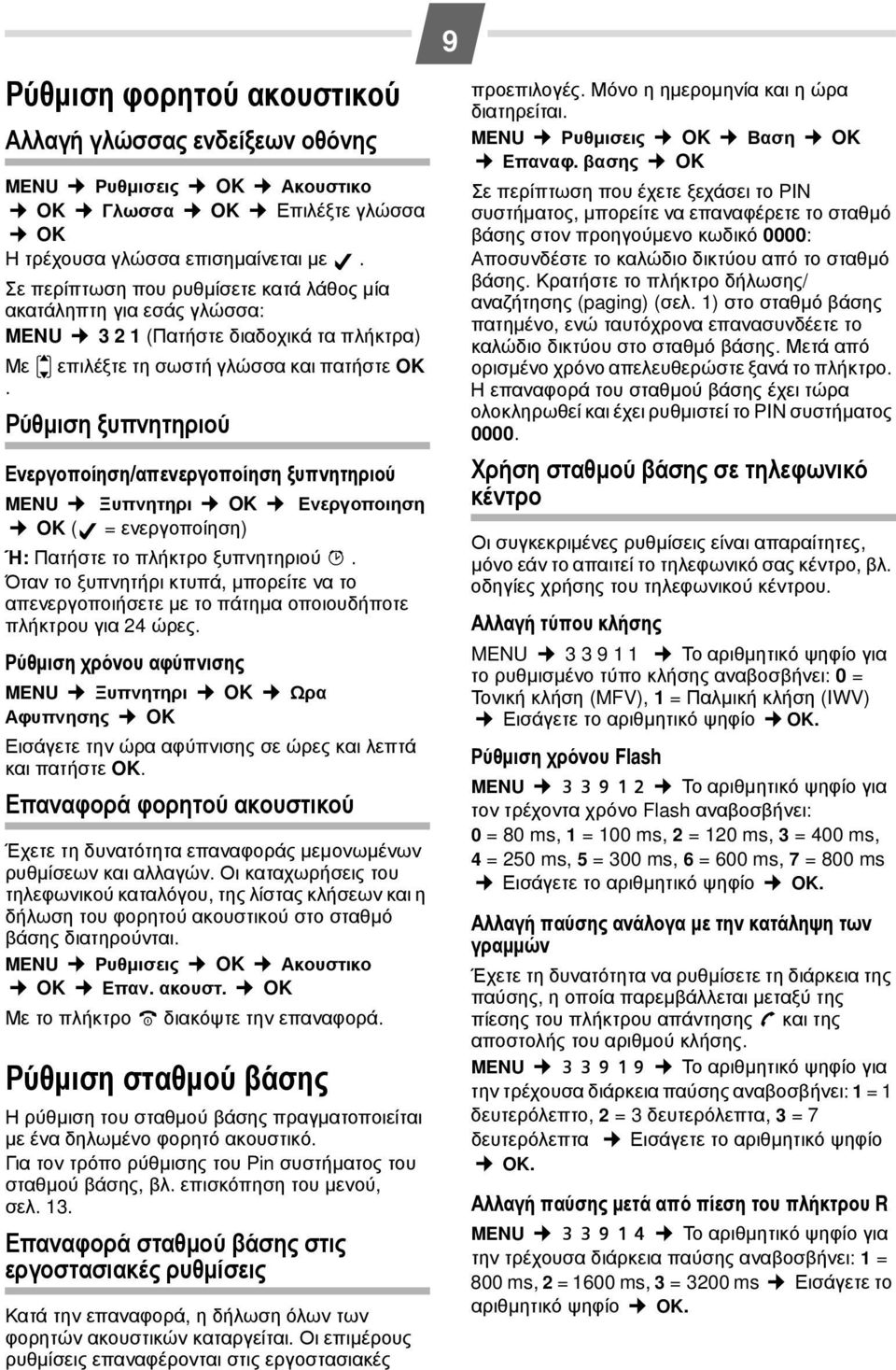 Ρύθμιση ξυπνητηριού Ενεργοποίηση/απενεργοποίηση ξυπνητηριού MENU Ξυπνητηρι OK Ενεργοποιηση OK ( = ενεργοποίηση) Ή: Πατήστε το πλήκτρο ξυπνητηριού g.