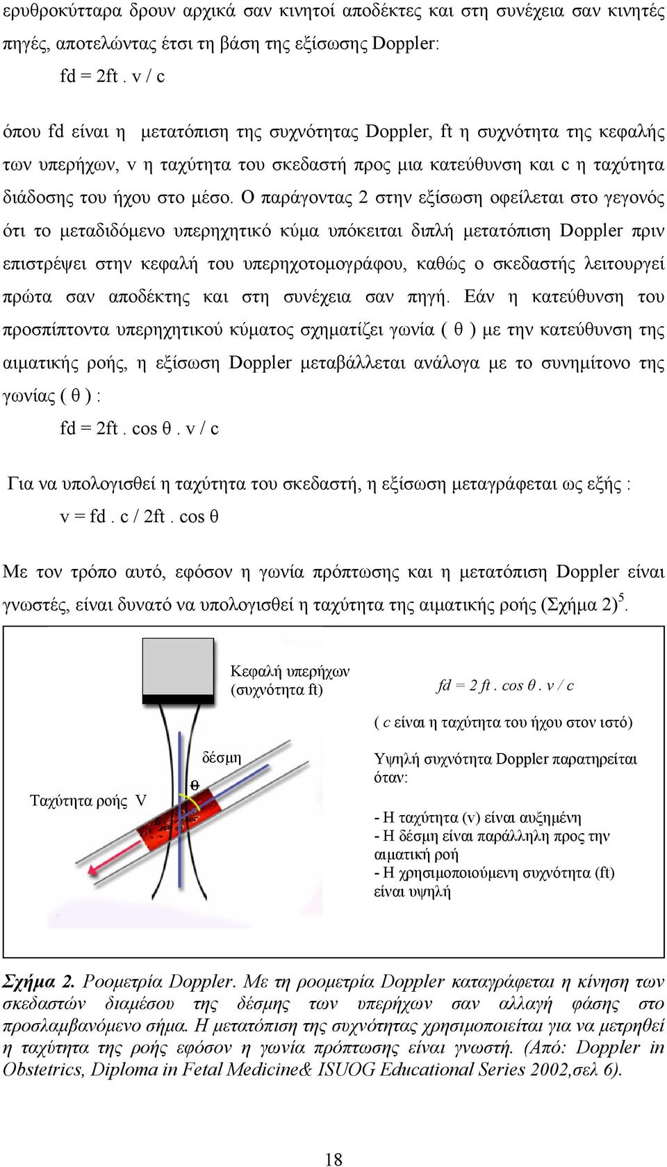 Ο παράγοντας 2 στην εξίσωση οφείλεται στο γεγονός ότι το µεταδιδόµενο υπερηχητικό κύµα υπόκειται διπλή µετατόπιση Doppler πριν επιστρέψει στην κεφαλή του υπερηχοτοµογράφου, καθώς ο σκεδαστής