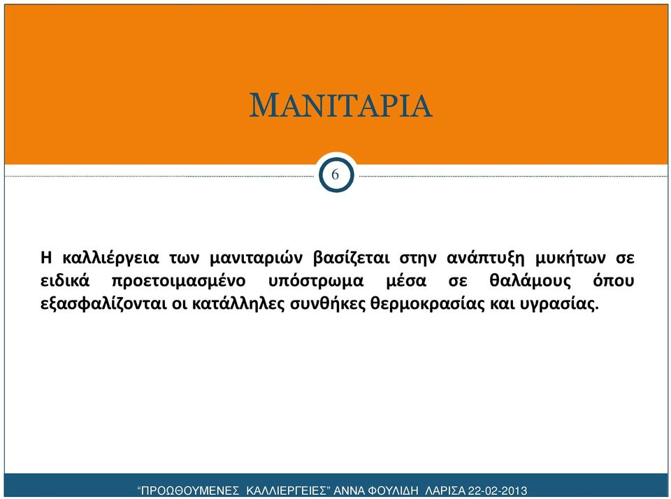 προετοιμασμένο υπόστρωμα μέσα σε θαλάμους όπου