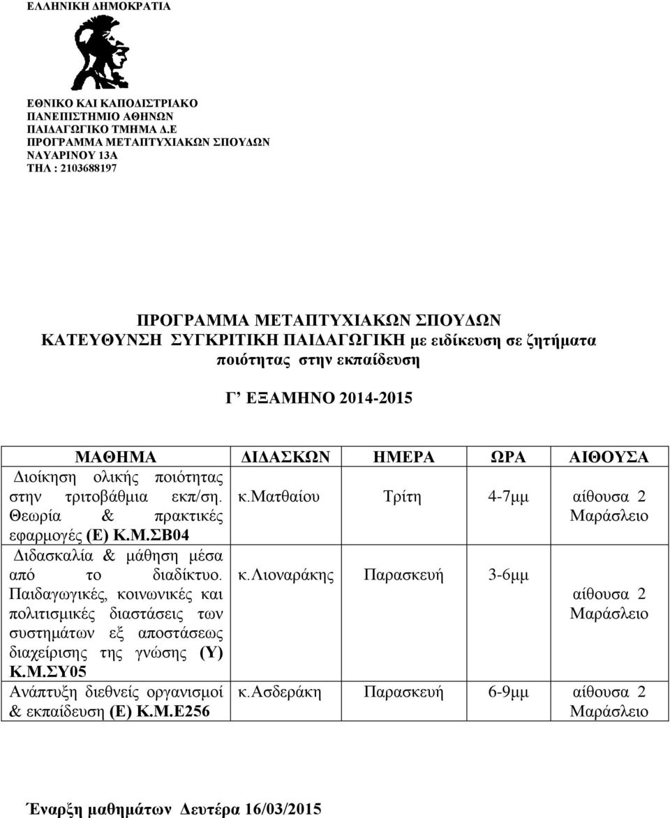 Παιδαγωγικές, κοινωνικές και πολιτισμικές διαστάσεις των συστημάτων εξ αποστάσεως διαχείρισης της γνώσης (Υ) Κ.Μ.