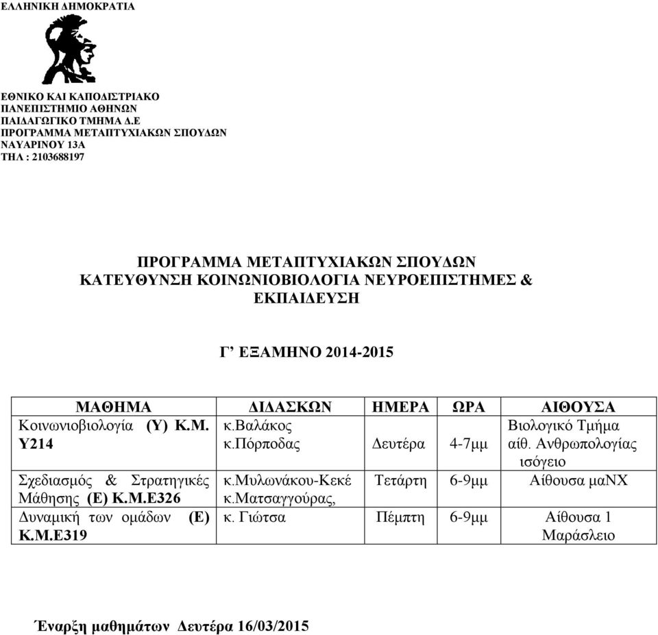 Ανθρωπολογίας ισόγειο Σχεδιασμός & Στρατηγικές κ.