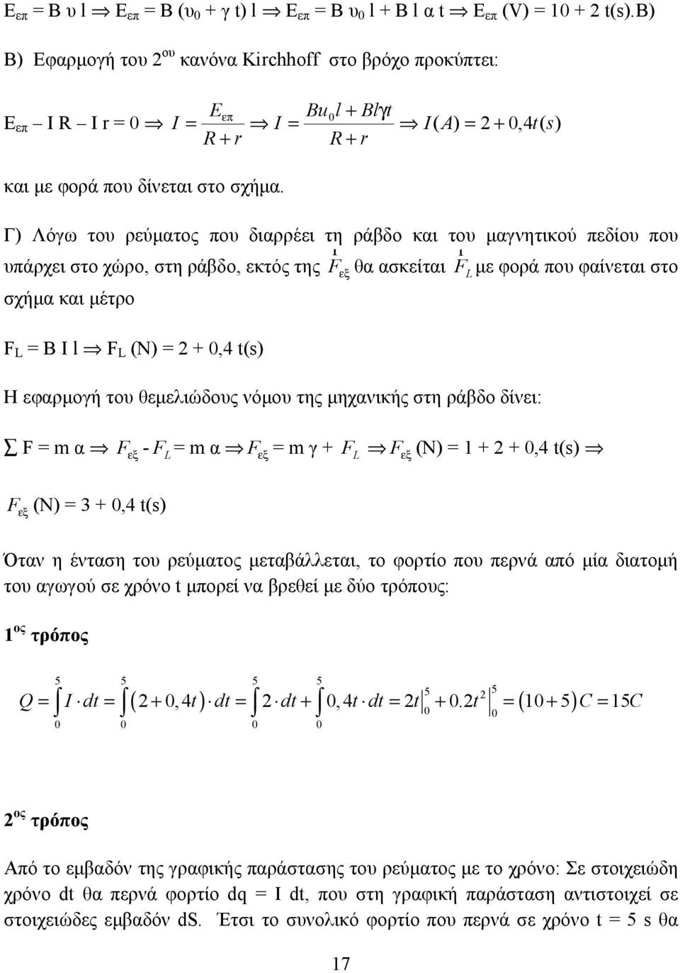 άβδο δίνι: F m α Fξ - F L m α F ξ m γ F ξ (N),4 t(s) F L μ φοά ου φαίνται στο F L F ξ (N),4 t(s) Όταν η ένταση του ύματος μταβάλλται, το φοτίο ου νά αό μία διατομή του αγωγού σ χόνο t μοί να βθί μ