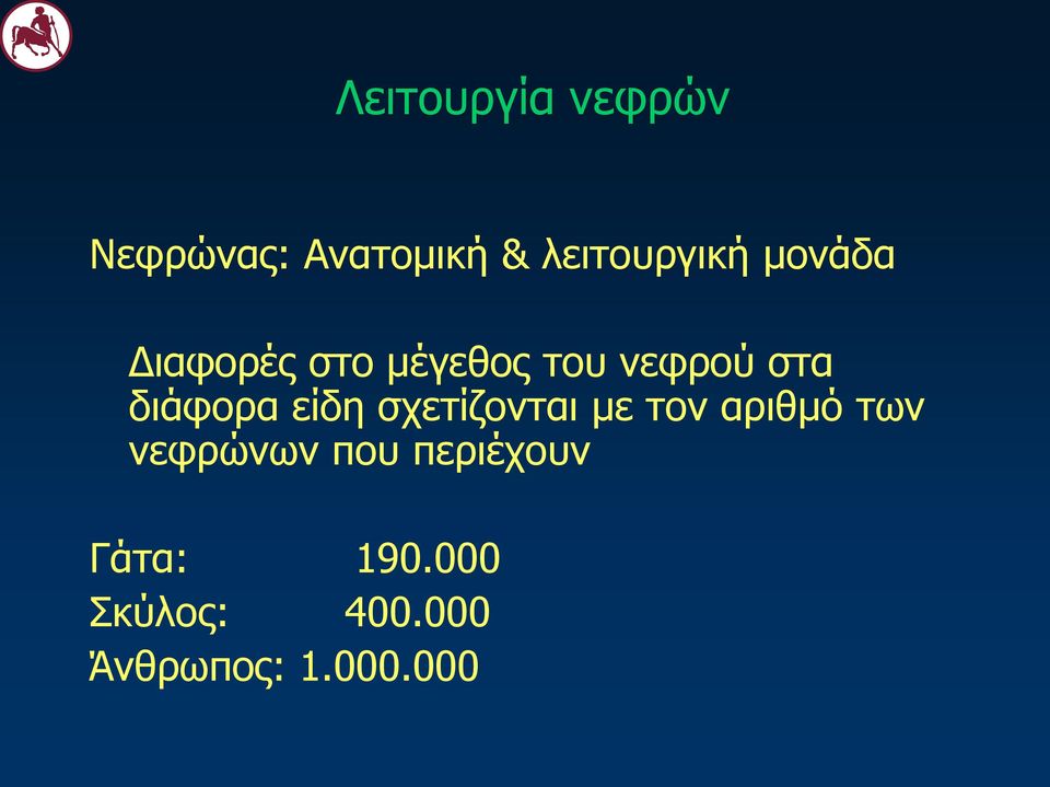 είδη σχετίζονται με τον αριθμό των νεφρώνων που