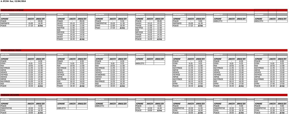 20 Δ/ση ΝΙΣΥΡΟΣ 11:55 12:00 ΡΟΔΟ 17:20 Δ/ση ΝΙΣΥΡΟΣ 11:55 12:00 ΚΩΣ 12:50 13:00 ΚΩΣ 12:50 13:00 ΝΙΣΥΡΟΣ 13:45 13:50 ΝΙΣΥΡΟΣ 13:45 13:50 ΤΗΛΟΣ 14:25 14:30 ΤΗΛΟΣ 14:25 14:30 ΧΑΛΚΗ 15:10 15:15 ΧΑΛΚΗ