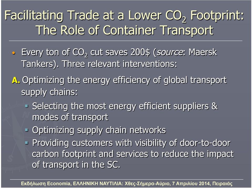 Optimizing the energy efficiency of global transport supply chains: Selecting the most energy efficient suppliers &