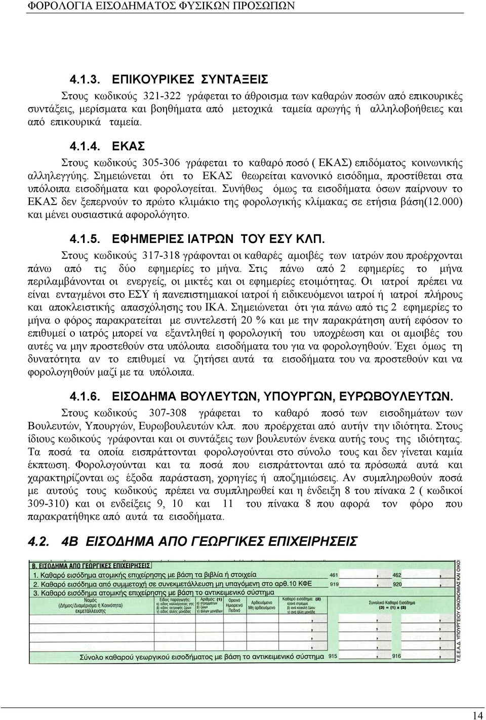 ταμεία. 4.1.4. ΕΚΑΣ Στους κωδικούς 305-306 γράφεται το καθαρό ποσό ( ΕΚΑΣ) επιδόματος κοινωνικής αλληλεγγύης.