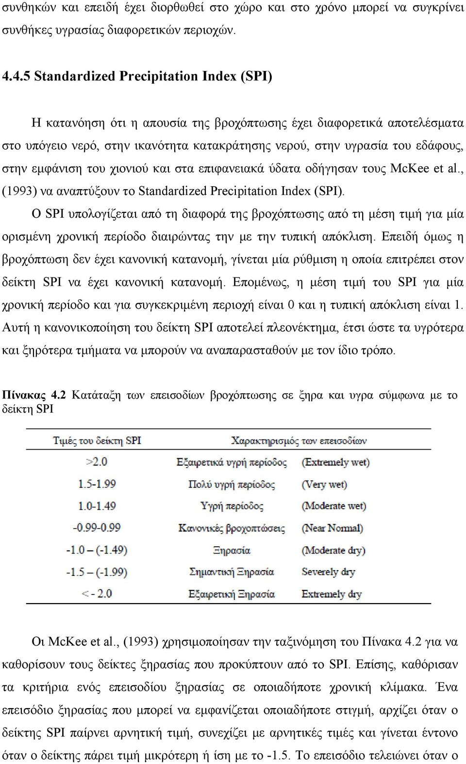 εμφάνιση του χιονιού και στα επιφανειακά ύδατα οδήγησαν τους McKee et al., (1993) να αναπτύξουν το Standardized Precipitation Index (SPI).