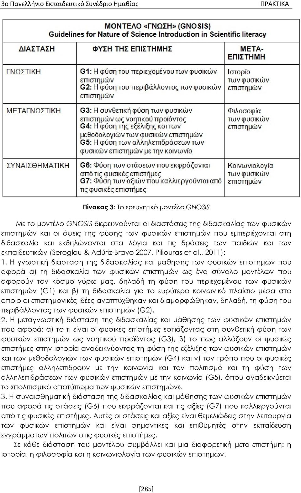 Η γνωστική διάσταση της διδασκαλίας και μάθησης των φυσικών επιστημών που αφορά α) τη διδασκαλία των φυσικών επιστημών ως ένα σύνολο μοντέλων που αφορούν τον κόσμο γύρω μας, δηλαδή τη φύση του