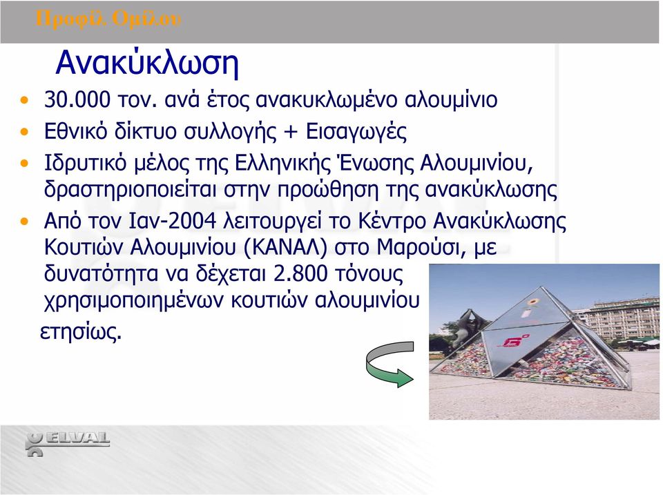 Ελληνικής Ένωσης Αλουμινίου, δραστηριοποιείται στην προώθηση της ανακύκλωσης Από τον