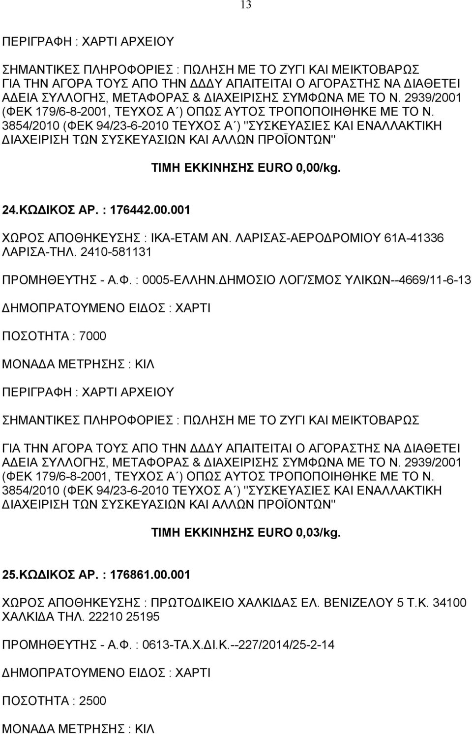 ΛΑΡΙΣΑΣ-ΑΕΡΟΔΡΟΜΙΟΥ 61Α-41336 ΛΑΡΙΣΑ-ΤΗΛ. 2410-581131 ΠΡΟΜΗΘΕΥΤΗΣ - Α.Φ. : 0005-ΕΛΛΗΝ.