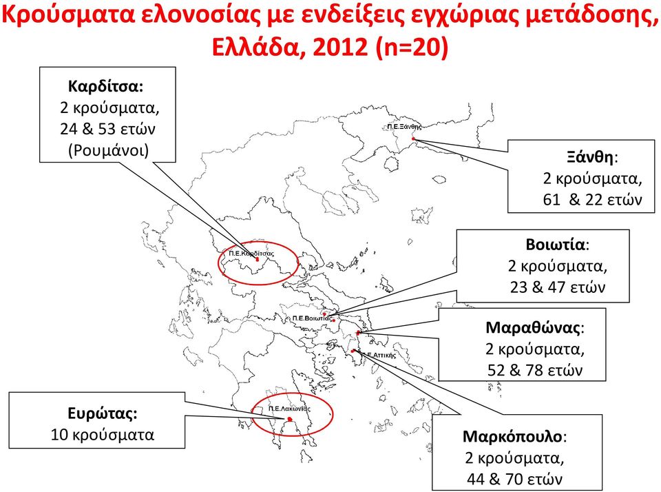 κρούσματα, 52 & 78 ετών Ξάνθη: 2 κρούσματα, 61 & 22 ετών Βοιωτία: 2