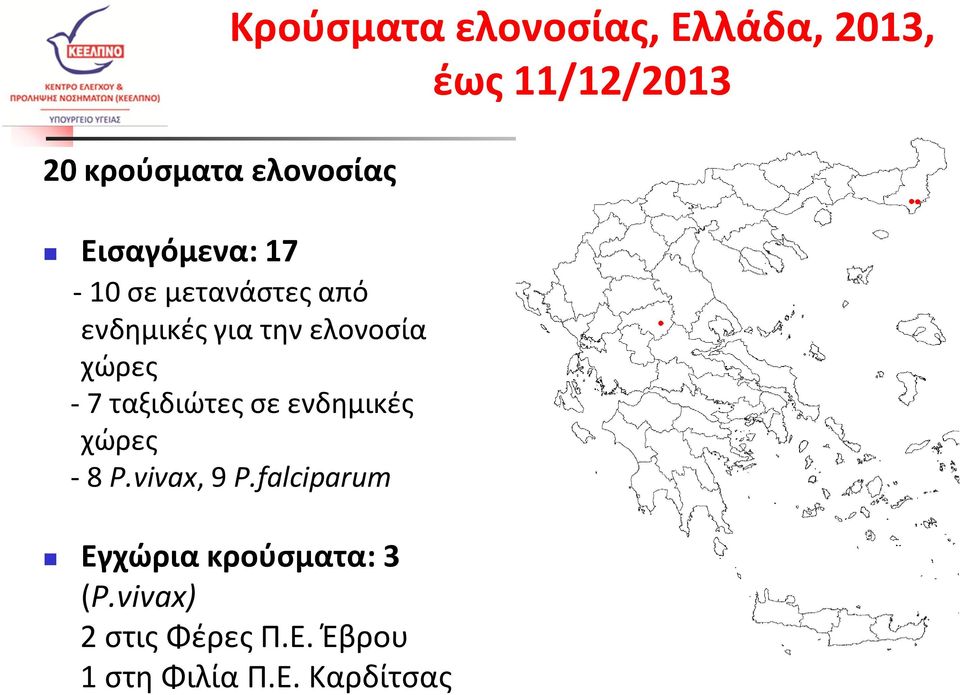 11/12/2013 Εισαγόμενα: 17-10 σε μετανάστες από ενδημικές για την