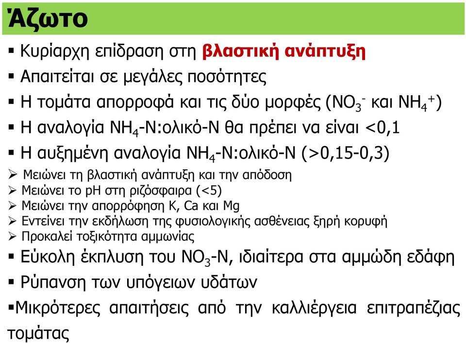 ph στη ριζόσφαιρα (<5) Μειώνει την απορρόφηση Κ, Ca και Mg Εντείνει την εκδήλωση της φυσιολογικής ασθένειας ξηρή κορυφή Προκαλεί τοξικότητα